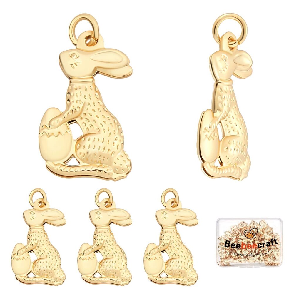 8023 50Pcs/Box Rabbit Easter Bunny Charms 18K Gold Plated Bunny Egg